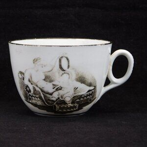 English Regency Mother Daughter Antique China Black White Coffee Cup Victorian